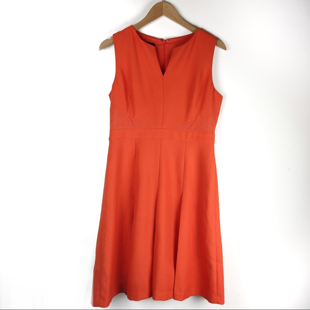 NINE WEST Mesh A Line Sleeveless Orange Dress Sz 2